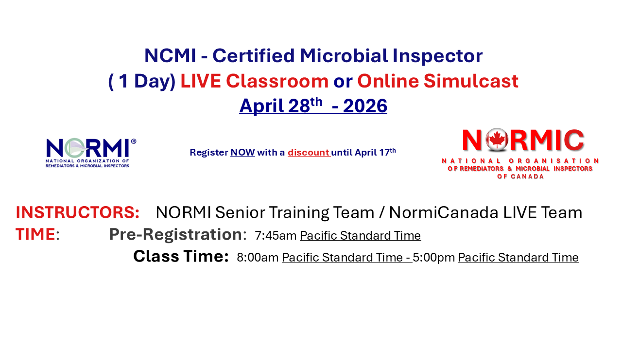 NORMI™ Certified Microbial Inspector (NCMI)– 1 Day TRAINING