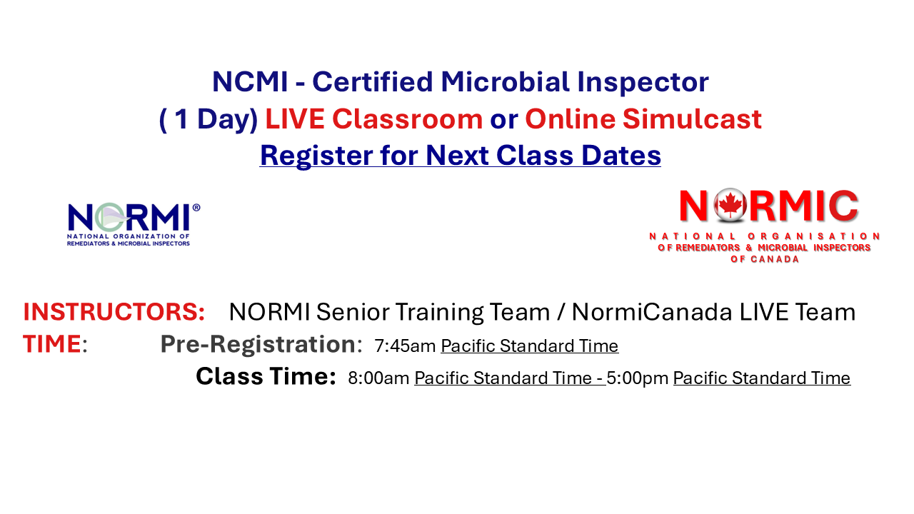 NORMI™ Certified Microbial Inspector (NCMI)– 1 Day TRAINING