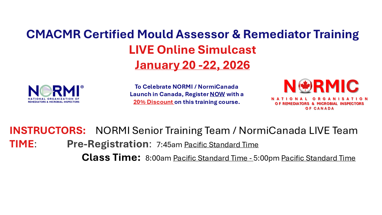 NORMI™ Certified Mould Assessor & Remediator – 3 Day CONCURRENT TRAINING